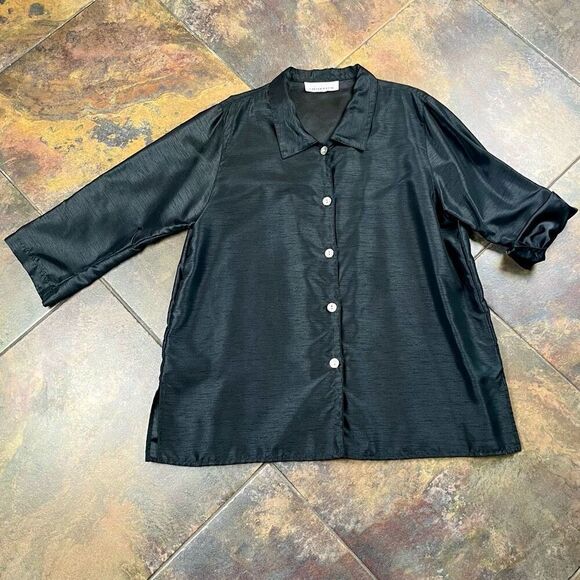 Caroline Rose Button Down 3/4 Sleeve Tunic Blouse - Picture 6 of 12